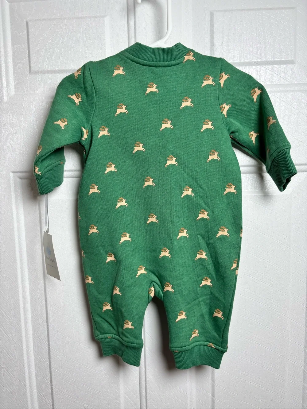 cloud island Green Footed One-Piece with Cream Puppy Motif